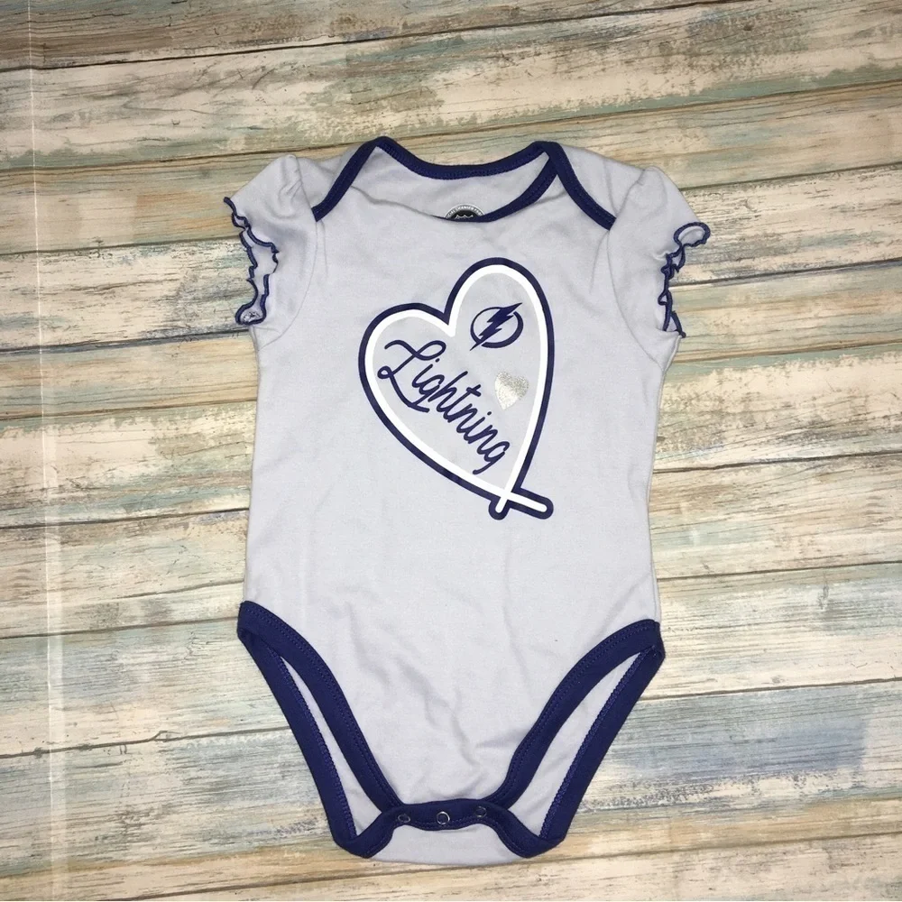 NHL Tampa Bay Lightning Baby Girl Heart Onesie 18M Blue Hockey Outfit